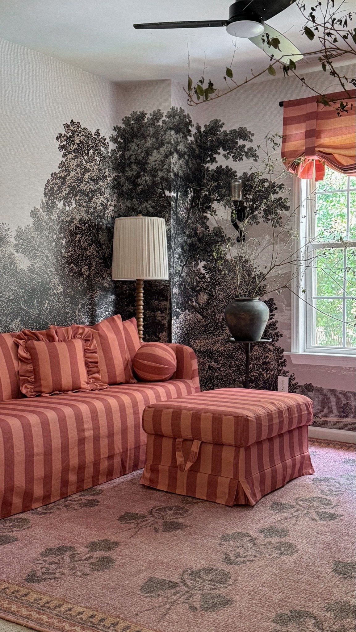 I’m on a mission to prove that you can layer patterns without making a room feel overwhelming. The secret is choosing patterns that complement one another while repeating colors and mixing scales to create a space that feels collected instead of chaotic.

For our media room, I wanted something playful enough to double as a playroom, yet timeless and nostalgic, almost like the cozy charm of an old movie theater. I layered a striped thrifted sofa and ottoman, patterned rug, warm wallpaper, soft lighting, candle sconces (with faux candles for safety), and a @Lulu and Georgia sideboard that adds beautiful hidden storage beneath the TV.

I’ve linked everything I could so you can recreate this cozy, character-filled look in your own home. Save this for inspiration, and tap to shop all of my favorites. 🤎 My Slipcovers are from Bemz! 🫶🏽

#LTKHome #LTKKids #LTKmomlife