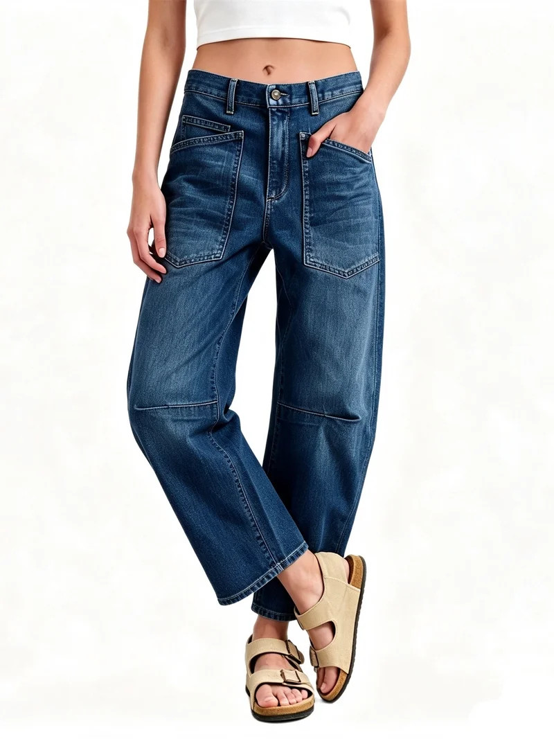 High Waisted Wide Leg Vintage Denim Pants Women Baggy Barrel Horseshoe Jeans | Walmart (US)