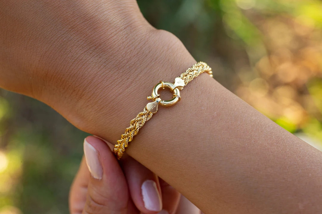 14k Gold Rope Bracelet, Rope Chain Bracelet in 14k Gold, Rope Chain Bracelet, Twisted Chain Brace... | Etsy (US)