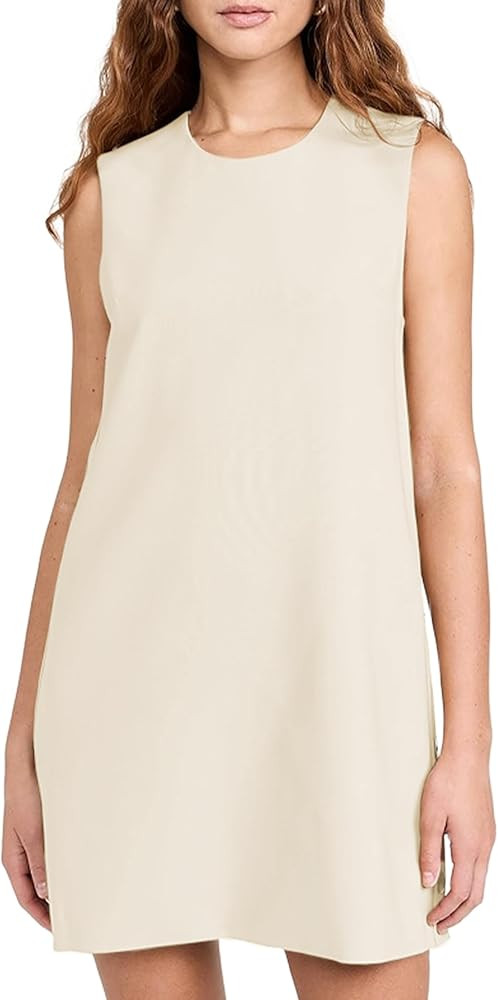 Dqbeng Womens Sleeveless Mini Shift Dress Casual Crew Neck Side Button Tunic Office Party Dresses | Amazon (US)