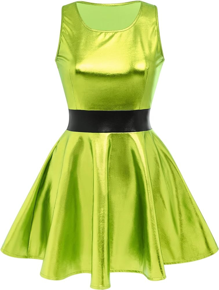 IDOPIP Women's Shiny Metallic Dress Sexy Sleeveless Skater Mini Dress Holographic Party Rave Danc... | Amazon (US)