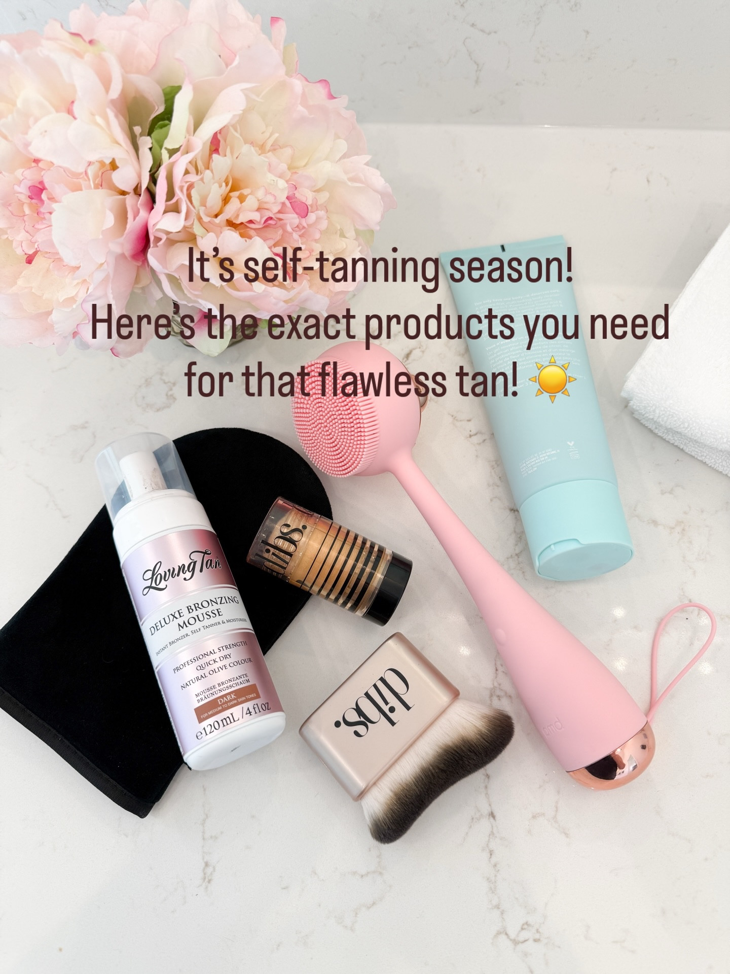 Here are the exact steps and products in my self-tanning process!

BONUS:
The one critical step so many of us skip when applying a new self-tan is the exfoliation step!
Crusty and dusty “old tanner” remaining on the surface of your skin needs to be removed BEFORE beginning the tanning process.

My secret weapons for getting a polished tan is exfoliating my skin in the shower!
It’s super easy, but so most of us want to bypass this step in the sake of time. 
Rookie mistake!

Comment TAN and I’ll send you the details.

#midlifewomen #summerskincareroutine #selftanningroutine #selfcare #glowup