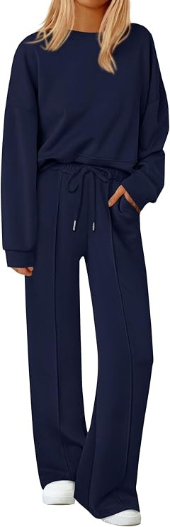 PRETTYGARDEN 2 Piece Sets For Women Fall Trendy Long Sleeve Sweatshirt Wide Leg Pants Loungewear ... | Amazon (US)
