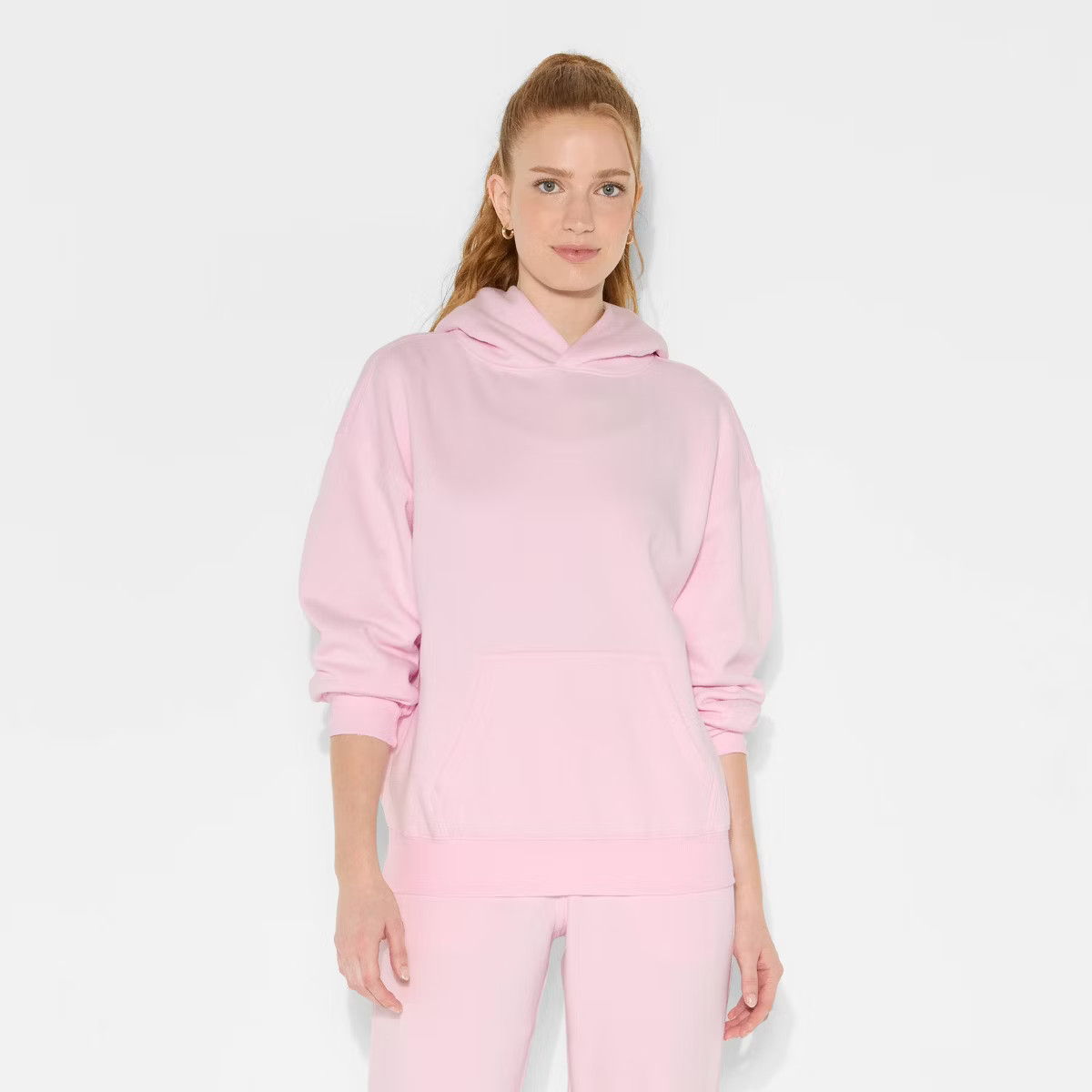 Women's Oversized Bubble Hem Hooded Sweatshirt - Wild Fable™ Light Pink M | Target
