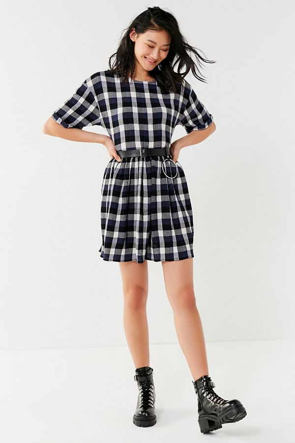 UO Textured Plaid Babydoll Dress | Urban Outfitters (US and RoW)