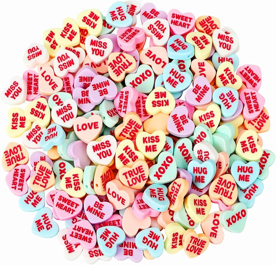 UPINS 80Pcs Conversation Heart Resin Beads,Valentine's Day Heart Beads for Garland Ornaments Craf... | Amazon (US)
