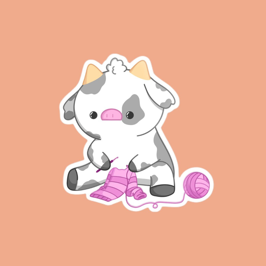 Crocheting Cow Vinyl Sticker weatherproof - Etsy | Etsy (US)