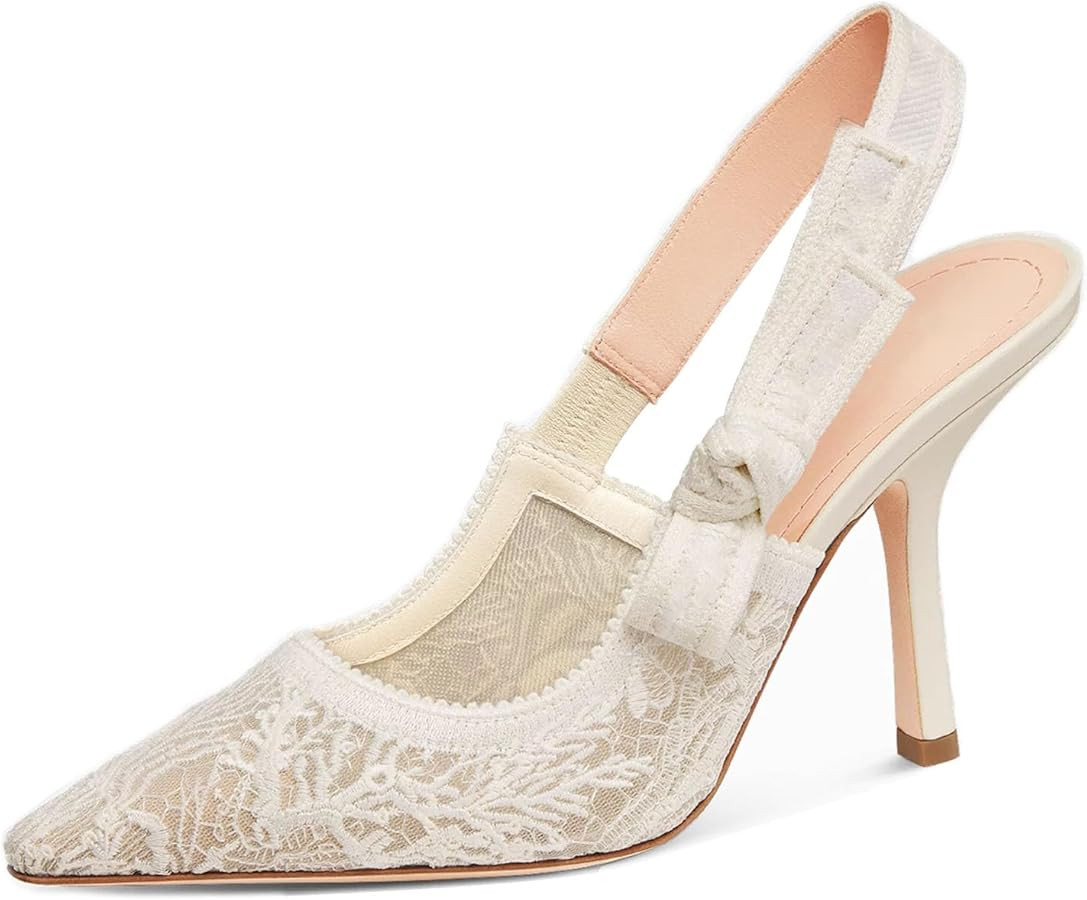 Goolita Pointed Closed Toe Pearl Slingback Heels for Women, Sexy Bow Evening Pumps Stiletto High ... | Amazon (US)