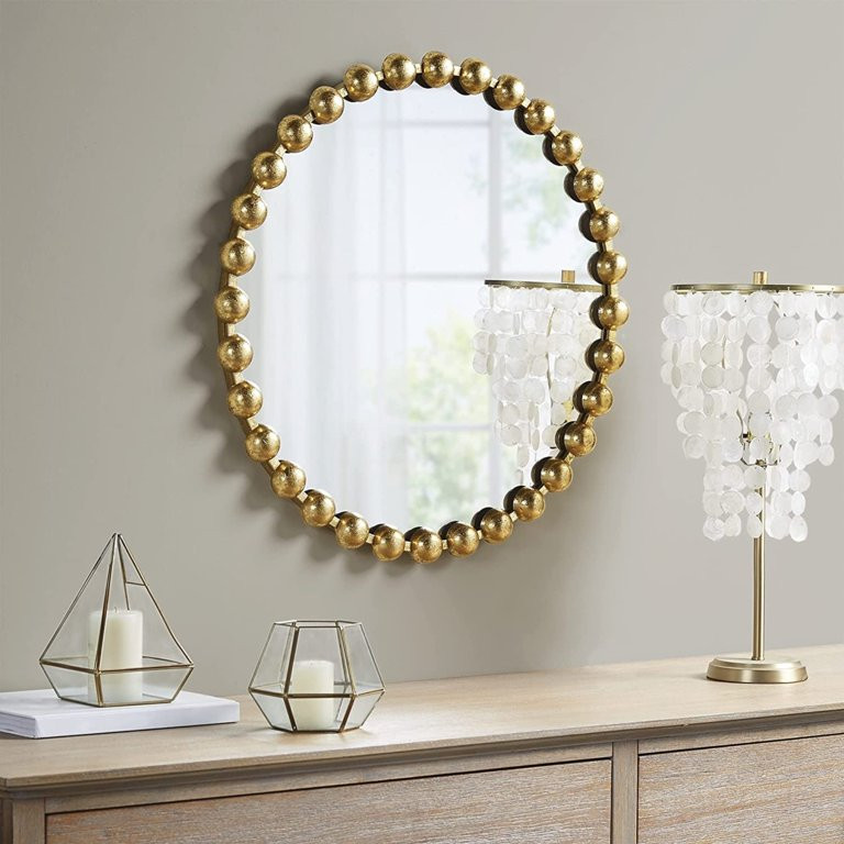 Madison Park Signature Marlowe Beaded Round Wall Mirror 27"D in Gold | Walmart (US)