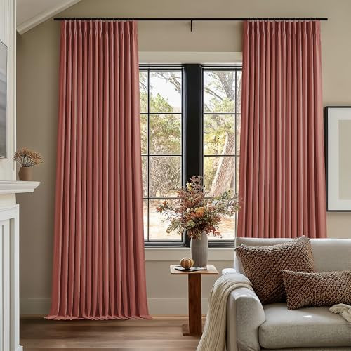 Terracotta Pleated Linen Blackout Curtains 102 Inches Long for Bedroom Living Room Pinch Pleat Black Out Thermal Insulated Ring Hooks Room Darkening Drapes Burnt Orange Curtains with Liner 40x102 | Amazon (US)