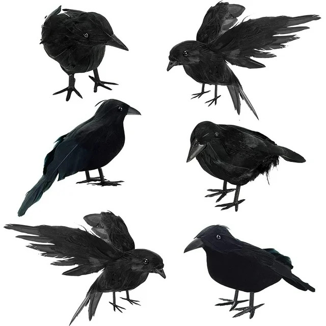 6 Pieces Halloween Black Crows Feathered Crows Realistic Looking Ravens Large Handmade Black Crow... | Walmart (US)