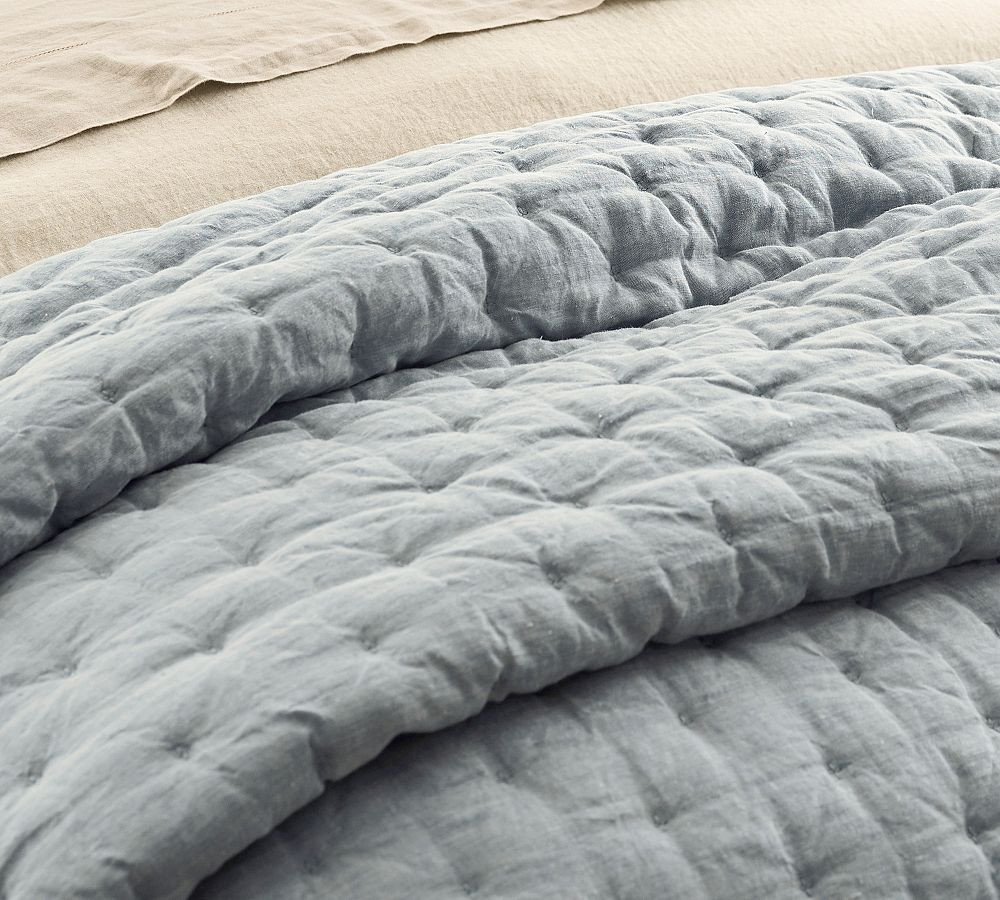 Belgian Flax Linen Ruffle Tufted Quilt | Pottery Barn (US)