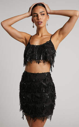 Khrizza Top - Sequin Diamond Mesh Cropped Cami Top in Black | Showpo (US, UK & Europe)