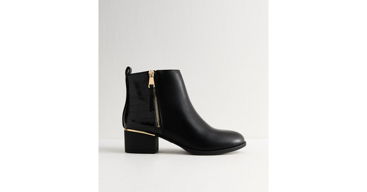 Black Faux Leather Block Heel Ankle Boots | New Look | New Look (UK)