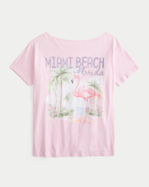 Women's Oversized Off-the-Shoulder Miami Beach Graphic Tee | Women's Tops | HollisterCo.com | Hollister (US)