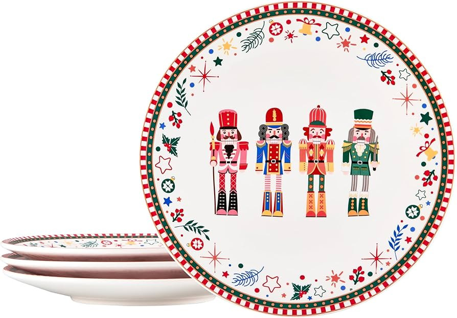 Bico Christmas Soldier Ceramic 11 inch Holiday Dinner Plates Set, Set of 4, for pasta, pizza, ste... | Amazon (US)
