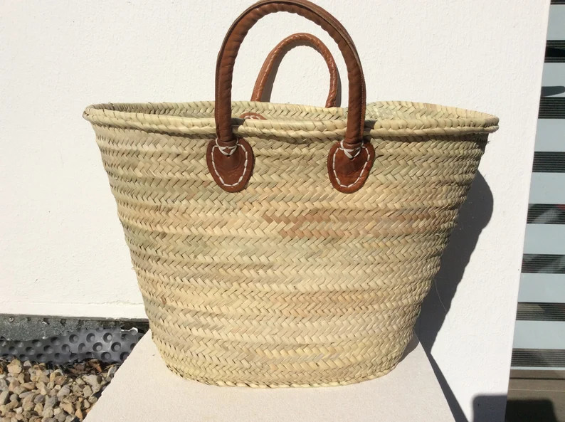 Moroccan Reinforced Bassinet Basket, in Doum Palm, Beach Basket, Tote Bag - Etsy | Etsy (US)