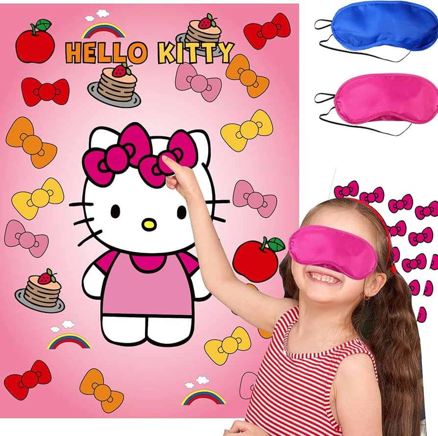 Cute Pink Party Decorations, Pin The Bow Sticker on Cat Party Game, Large Poster with 24 Pcs Bow ... | Amazon (US)