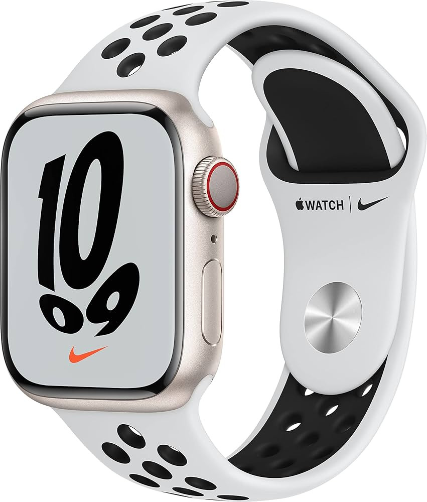 Apple Watch Nike Series 7 (GPS + Cellular, 41mm) Starlight Aluminum Case with Pure Platinum/Black Nike Sport Band (Renewed) | Amazon (US)