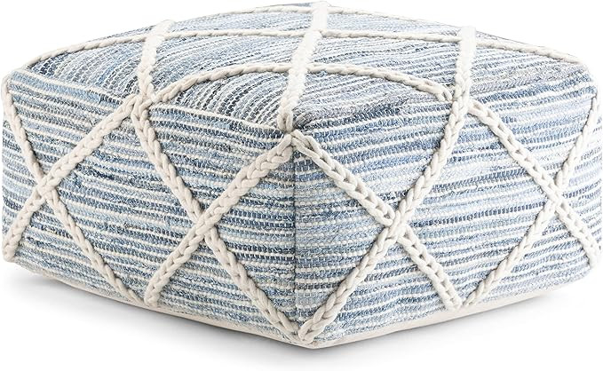 SIMPLIHOME Cowan Boho Square Pouf in Blue, Natural Handloom Woven for the Living Room, Bedroom an... | Amazon (US)