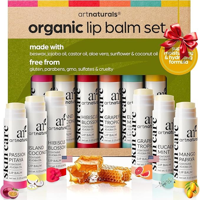 ArtNaturals Organic Beeswax Lip Balm Gift Set - Assorted Flavors with Aloe, Coconut & Jojoba Oils | Amazon (US)