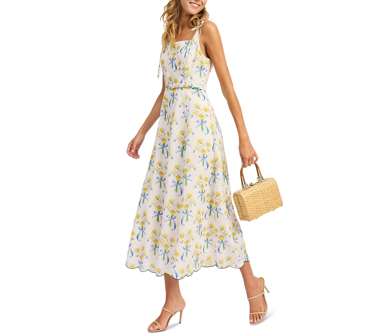 En Saison Women's Audery Belted Tie-Shoulder Dress - White | Macy's