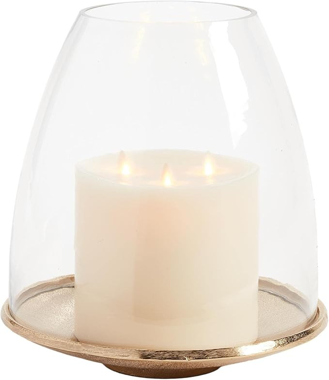 MY SWANKY HOME Gorgeous Gold Minimalist Glass Dome Hurricane LED Candle Holder Classic Elegant | Amazon (US)