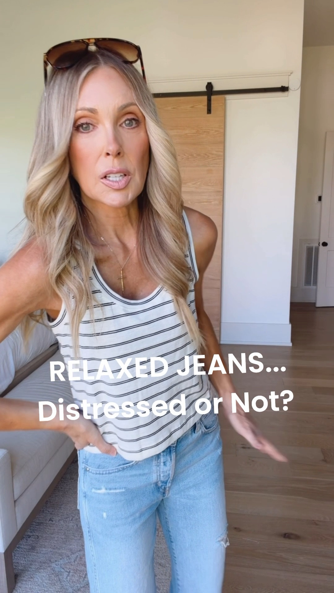 Love these jeans.. they come in both distressed and non!  I'm wearing a size 24 and small in top.