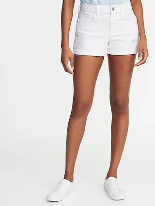 Mid-Rise Distressed Boyfriend White Denim Shorts - 3-inch inseam | Old Navy US