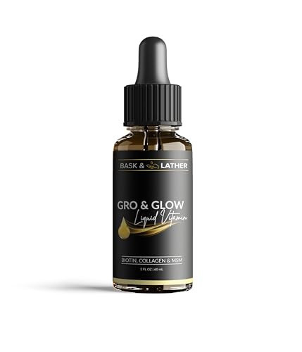BASK & LATHER GRO & Glow Liquid Vitamin, Liquid Collagen for Women, Natural Ingredients with Collagen, Biotin, Msm, Beauty Supplement, Helps Support Healthy Hair, Skin & Nails, Cherry Flavor, 2 FL Oz | Amazon (US)