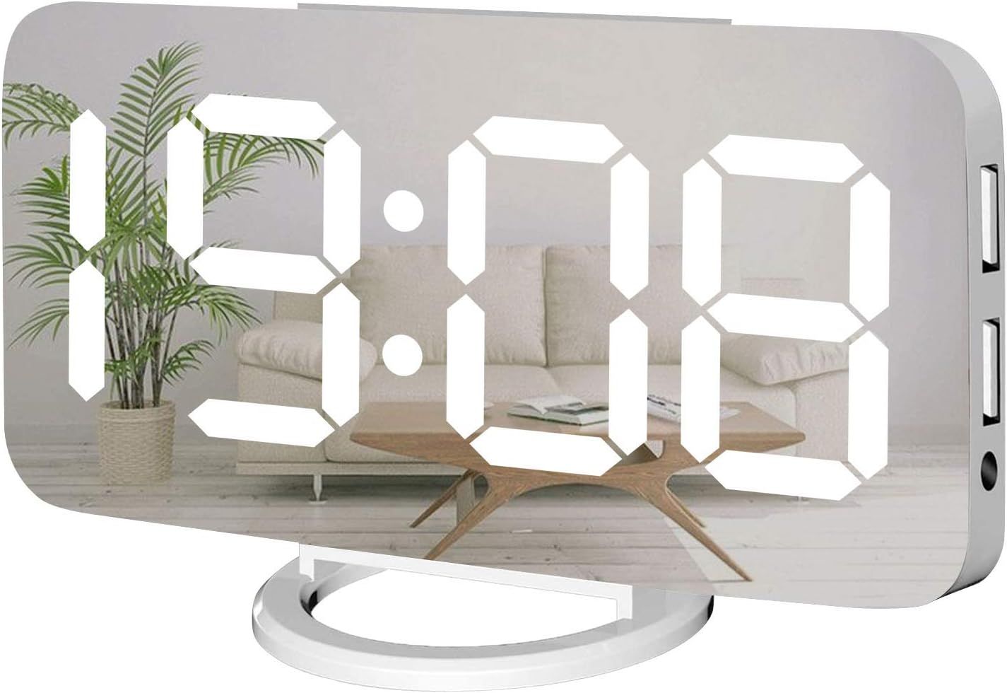 Miowachi Digital Alarm Clock,Large Mirrored LED Clock,Snooze,Dim Night Light 2 USB Charger Ports ... | Amazon (CA)