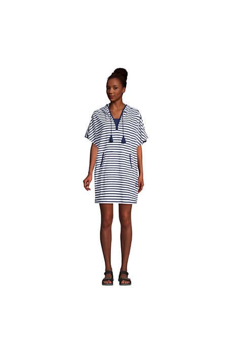 Women's Terry V-neck Short Sleeve Hooded Swim Cover-up Dress with Pocket | Lands' End (US)