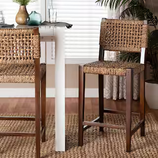 Alise Natural Brown Seagrass and Mahogany Wood Bar Stool | The Home Depot