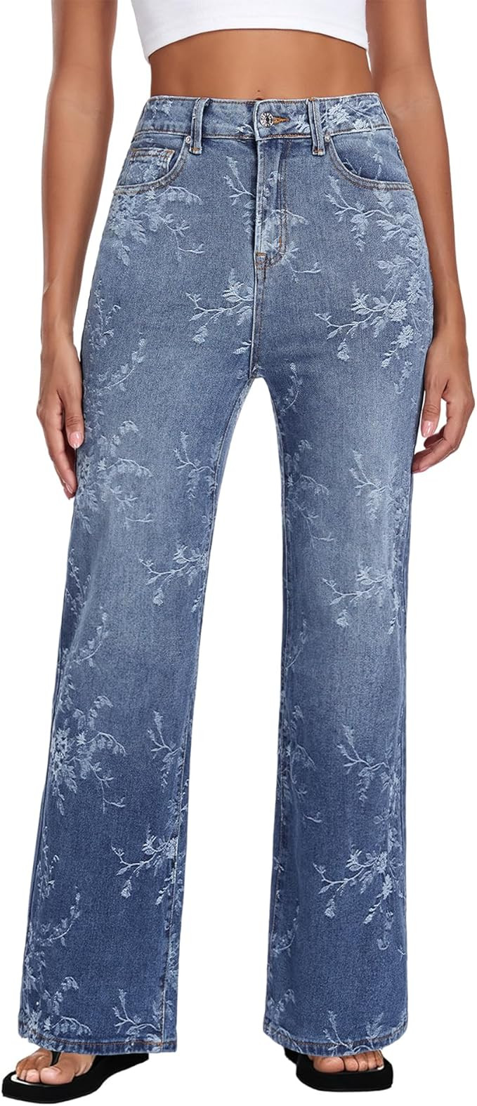 MARIASHA Women's High Waisted Straight Leg Jeans Baggy Stretch Denim Pants | Amazon (US)