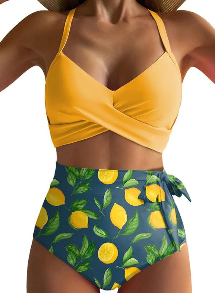 Dokotoo Women's High Waisted Bikini Sets Two Piece SwimsuitTummy Control Bathing Suit Swimwear | Amazon (US)