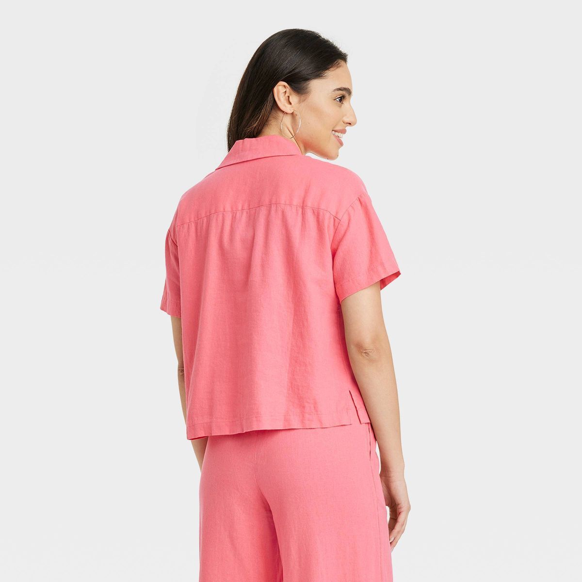 Women's Linen Short Sleeve Button-Down Camp Shirt - A New Day™ | Target