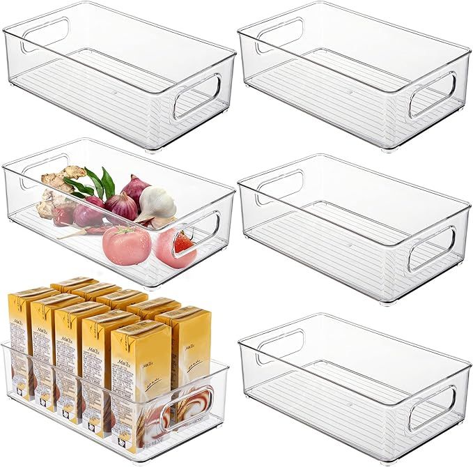 Kingrol 6 Pack Plastic Storage Bins for Pantry, Refrigerator, Countertop, Cabinet Organization, S... | Amazon (US)