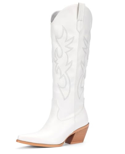 Pasuot Western Cowboy Boots for Women - Knee High Wide Calf Cowgirl Boots with Classic Embroidere... | Amazon (US)