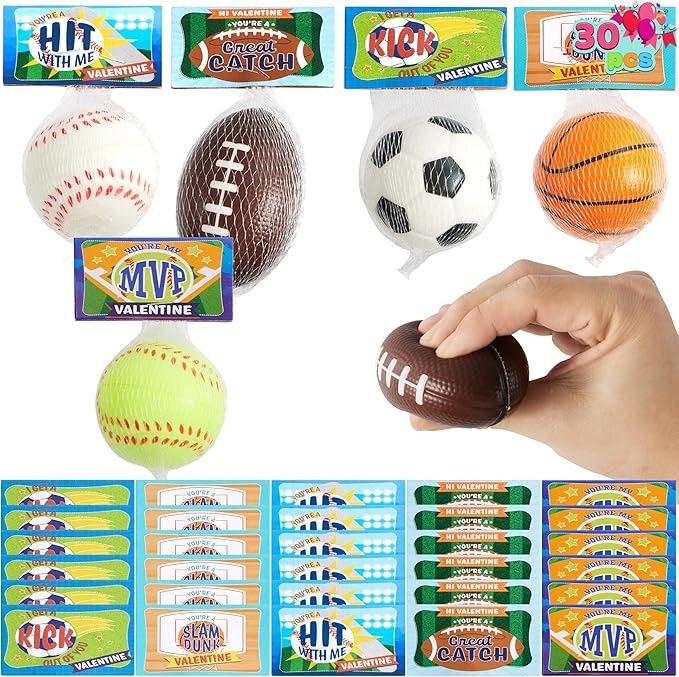 JOYIN 30 Pack Kids Valentines Day Gift Cards with Gift Mini Sports Ball Figure Stress Balls Squis... | Amazon (US)