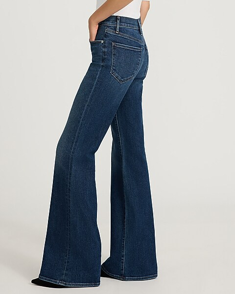 High Waisted Dark Wash Hyper Sculpt '70s Flare Jeans | Express