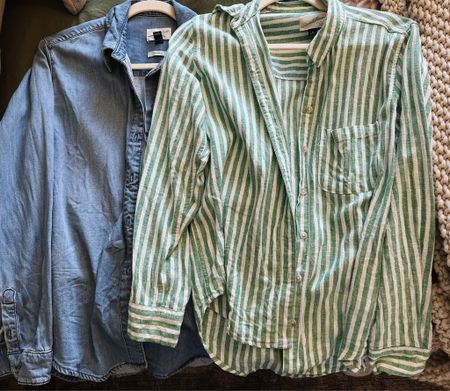Target green and white striped/denim linen long sleeve shirt, target summer fashion, target find. 

#LTKSeasonal #LTKunder50 #LTKstyletip