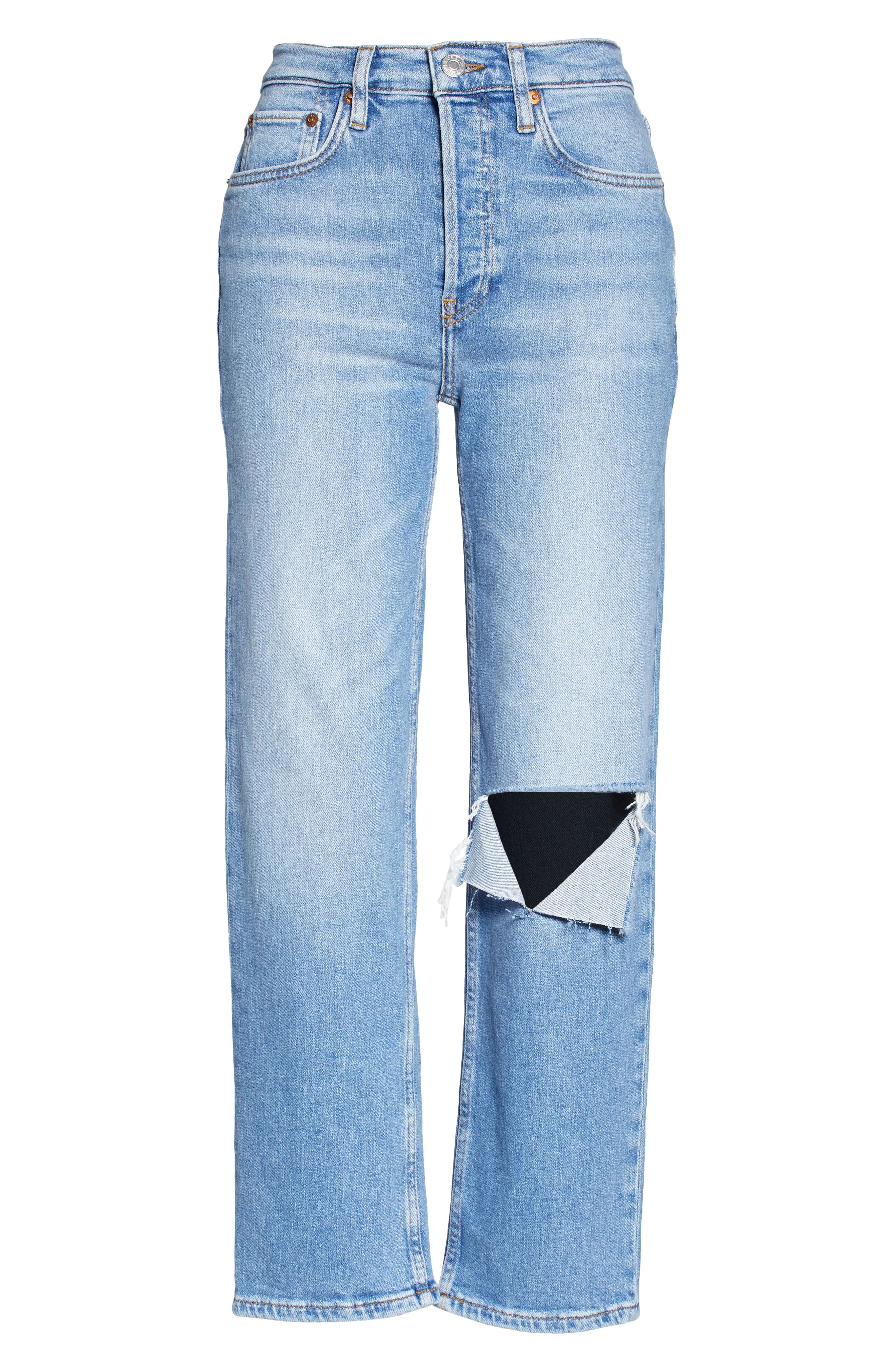 Re/Done '70s Stove Pipe Cropped Jeans in Rodeo Indigo With Hole at Nordstrom, Size 23 | Nordstrom