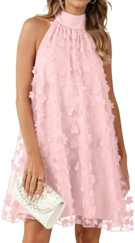 Gleeneat Womens Summer Halter Tulle Floral Bridal Shower Cocktail Wedding Guest Short Dresses A L... | Amazon (US)