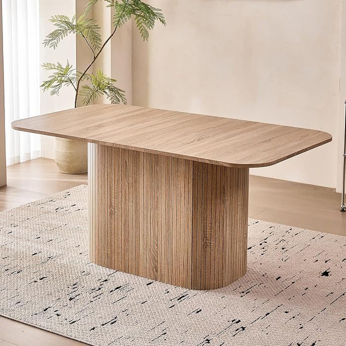 Large 63" Large Dining Table for 4 6, [Rounded Corners] [Grooved Pedestal Base] Modern Rectangle ... | Amazon (US)