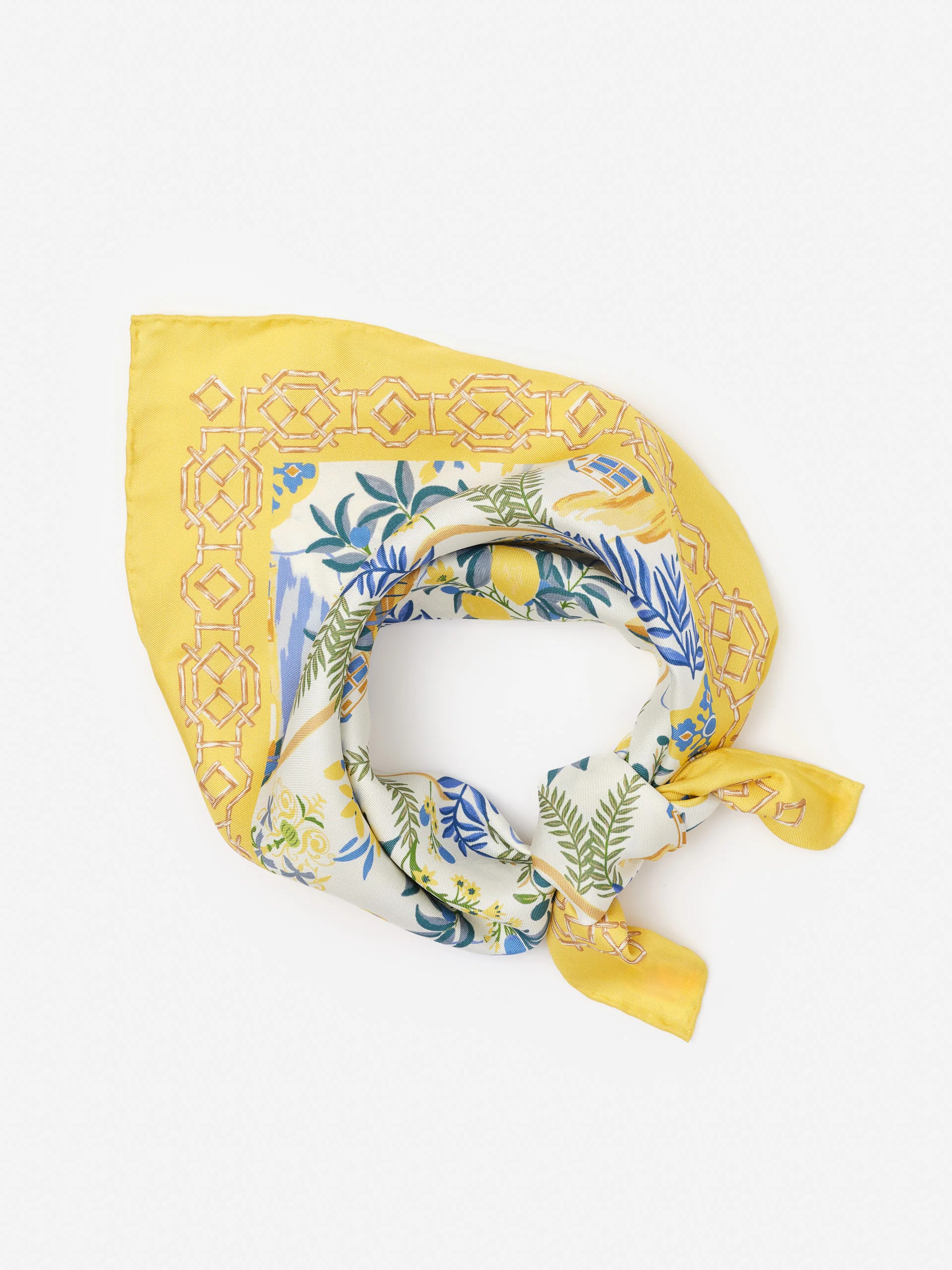 Off_White/Blue/Yellow Amalfi Coast Bamboo Nikka Silk Scarf | Women's Scarves | J.McLaughlin | J.McLaughlin