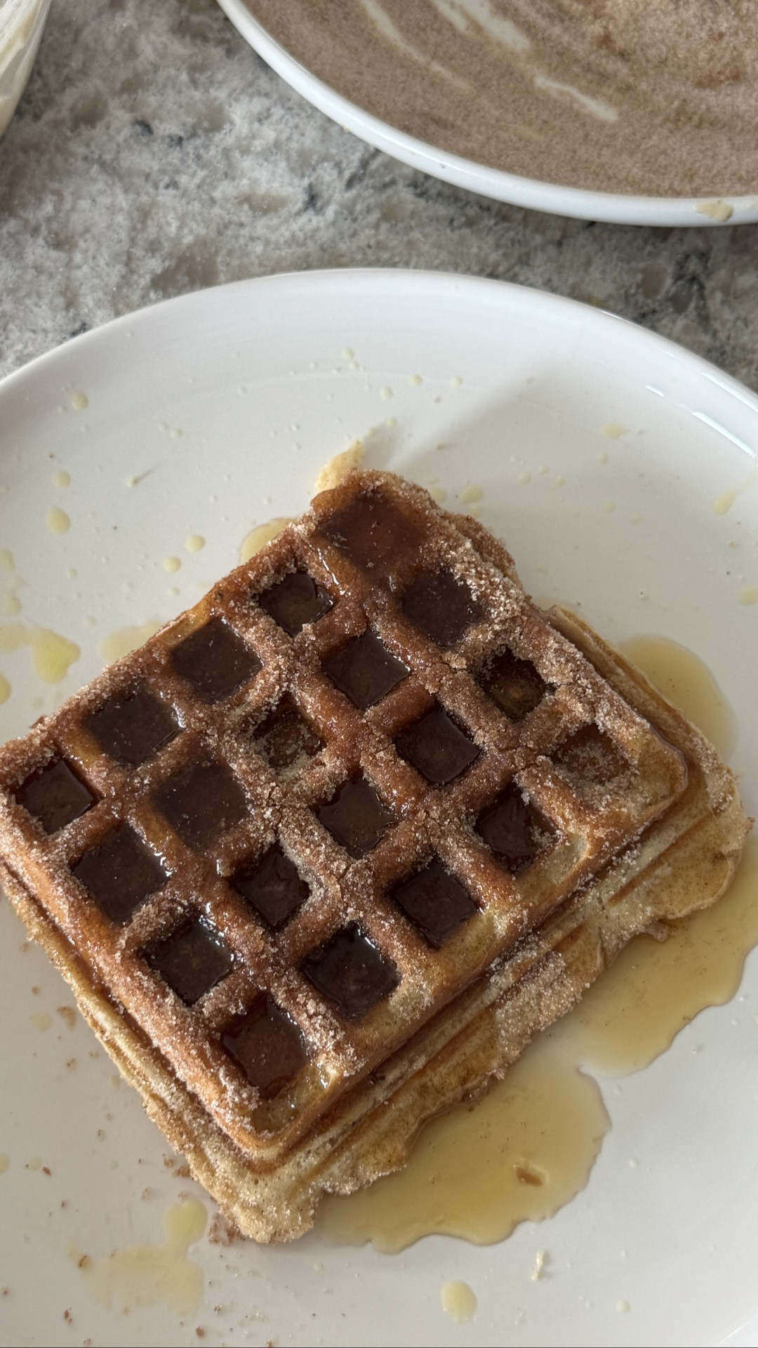-✨ Still dreaming about the churro waffles from Crystal Palace, so I had to recreate them at home! 🏰🤍 They came out SO good and are the perfect way to bring a little Disney magic into your kitchen. ✨

Recipe
🥞 2 cups Hungry Jack Complete Pancake & Waffle Mix
🥛 1¼ cups whole milk
🥚 1 egg
🧈 2 tbsp melted butter
🥄 2 tbsp dry milk powder
🥄 1 tbsp sweetened condensed milk
🍦 1 tsp vanilla
✨ ½ tsp cinnamon

Mix until just combined and let the batter rest for 10 minutes. Cook until the waffles are deep golden brown.

Churro Coating:
🧈 Brush each hot waffle with melted butter, then coat in:
✨ ½ cup sugar + 1½ tsp cinnamon

Serve warm with maple syrup and enjoy a little taste of Disney at home. 🏰💛

Have you tried the churro waffles at Crystal Palace yet? Would you order them again? 👇✨

#CrystalPalace #DisneyFood #DisneyRecipes #MickeyWaffles #DisneyReels

#LTKmorningroutine #LTKfoodie #LTKTravel