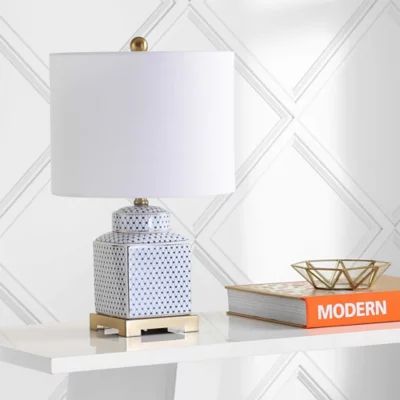 JONATHAN Y Cleo 21.5-Inch Ceramic Ginger Jar LED Table Lamp in White/Navy | Bed Bath & Beyond | Bed Bath & Beyond