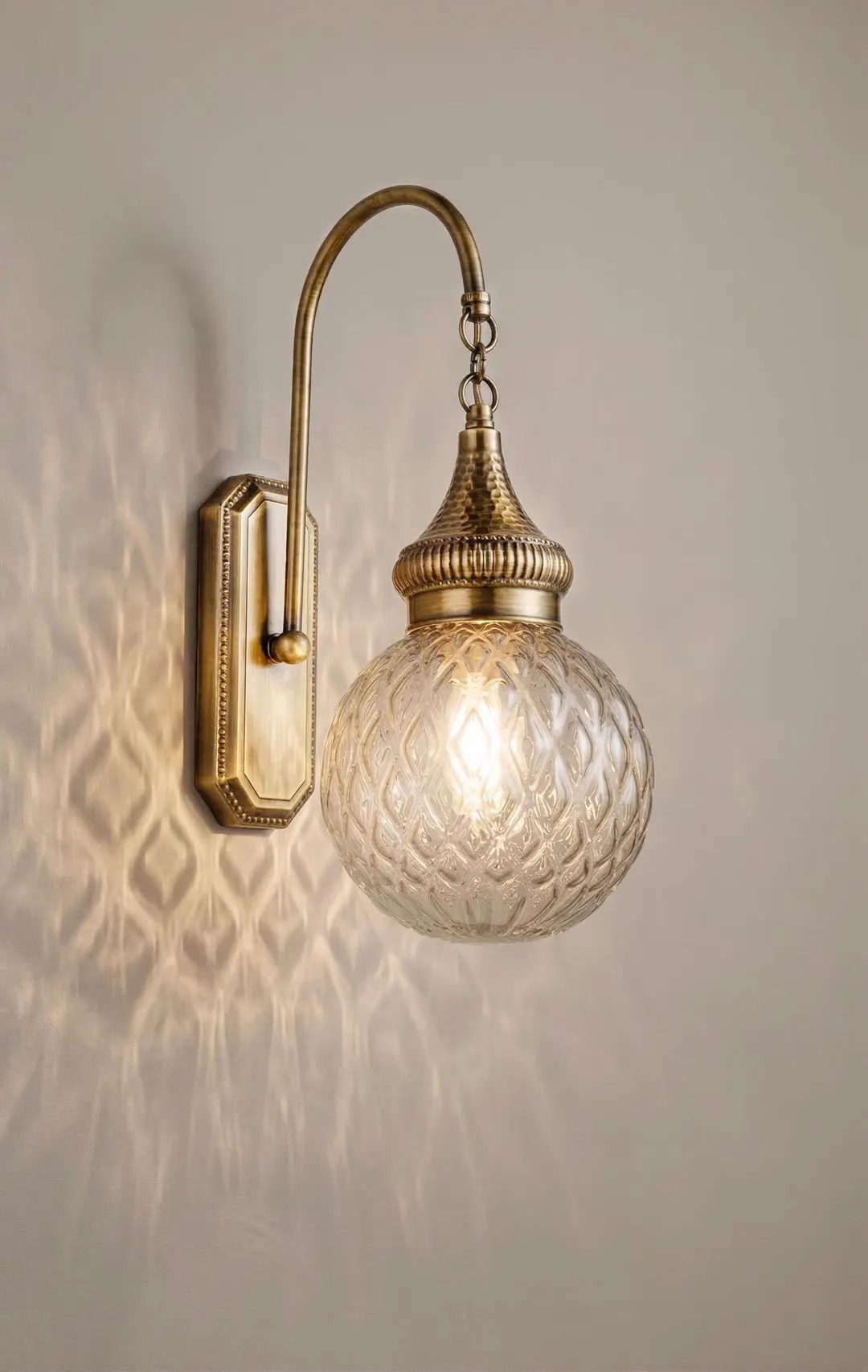 Handcrafted Brass Wall Sconce, Textured Glass Globe Light, Mid Century Modern Vanity Lamp | Etsy (US)