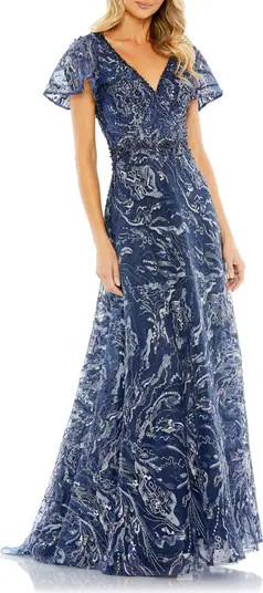 Mac Duggal Embroidered Embellished Flutter Sleeve Gown | Nordstrom | Nordstrom
