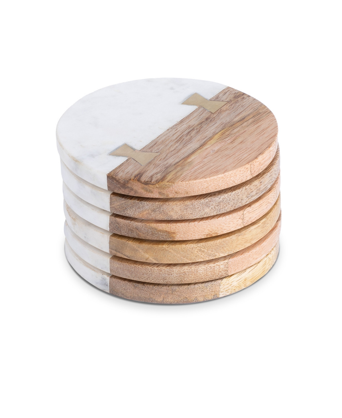 Thirstystone Uptown Round Marble and Wood Coasters with Inlay, Set of 6 - Multicolor | Macy's